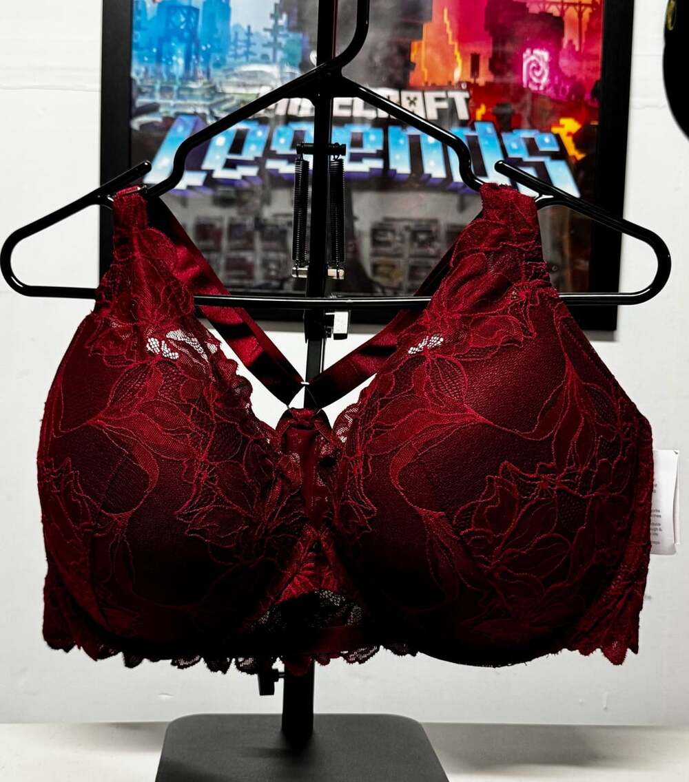 42DDD_ (wu49) Target Lace Push-Up Front Close Plunge Bra Size Berry Red